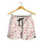 White Cherry Blossom Pattern Print Women's Shorts