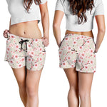 White Cherry Blossom Pattern Print Women's Shorts