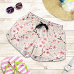 White Cherry Blossom Pattern Print Women's Shorts