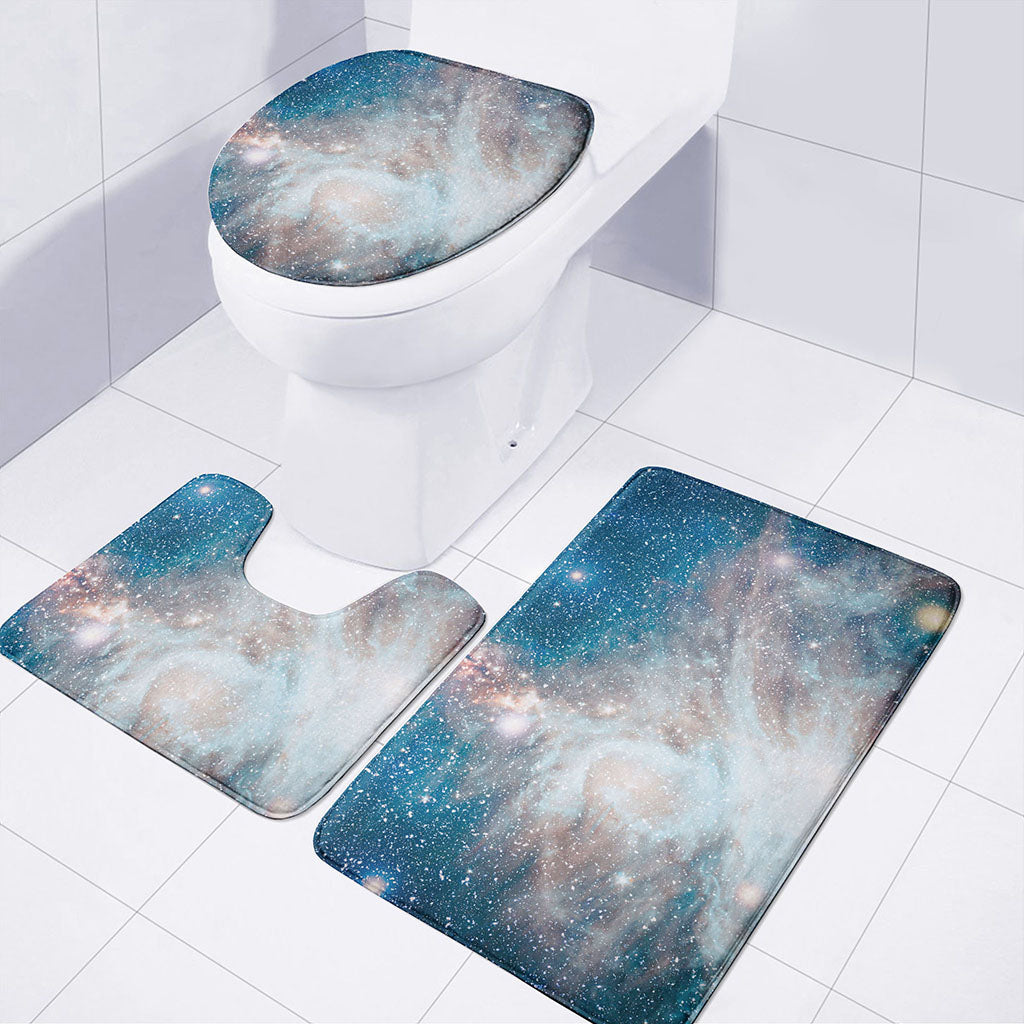 White Cloud Galaxy Space Print 3 Piece Bath Mat Set