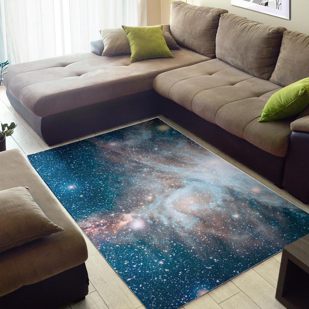 White Cloud Galaxy Space Print Area Rug GearFrost