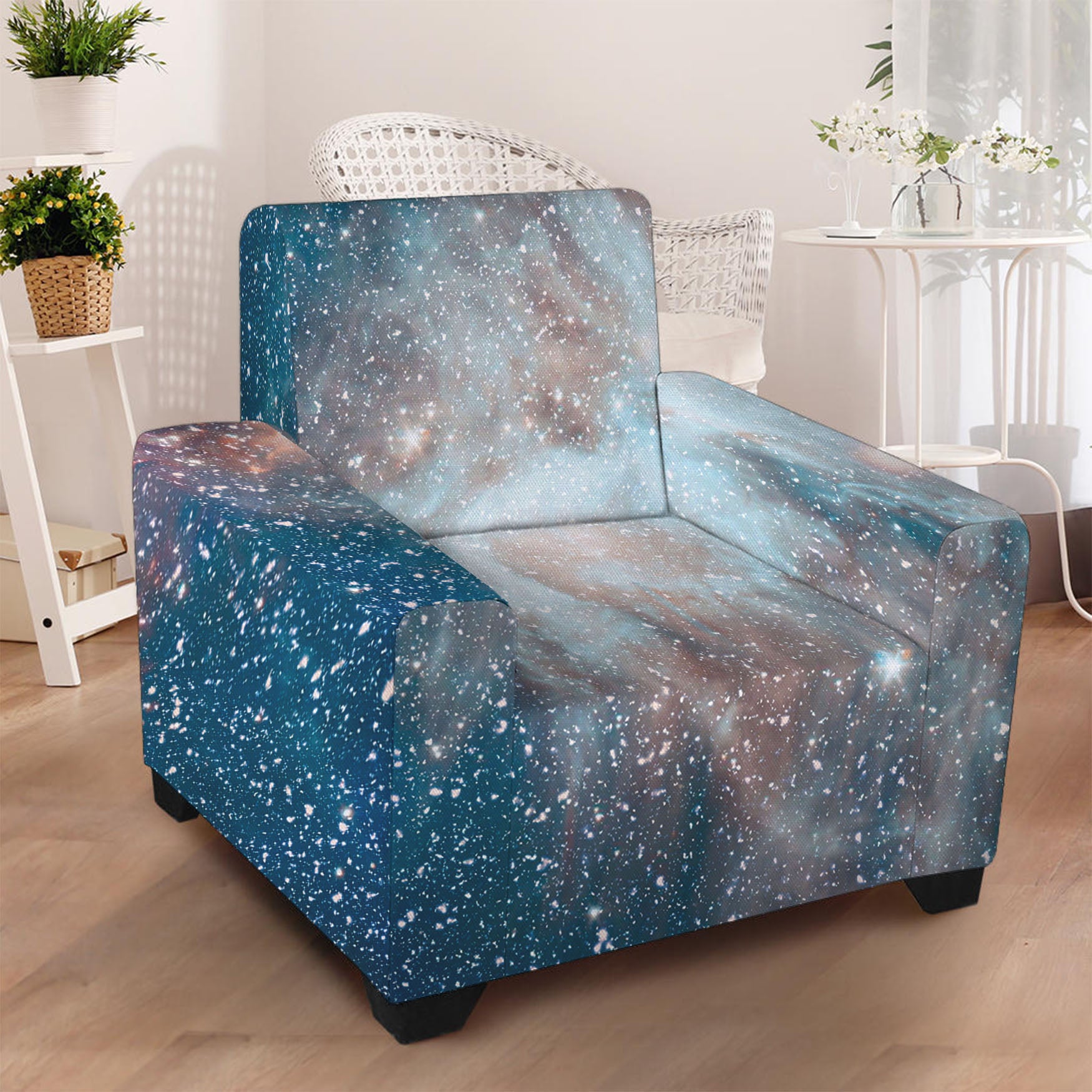 White Cloud Galaxy Space Print Armchair Slipcover