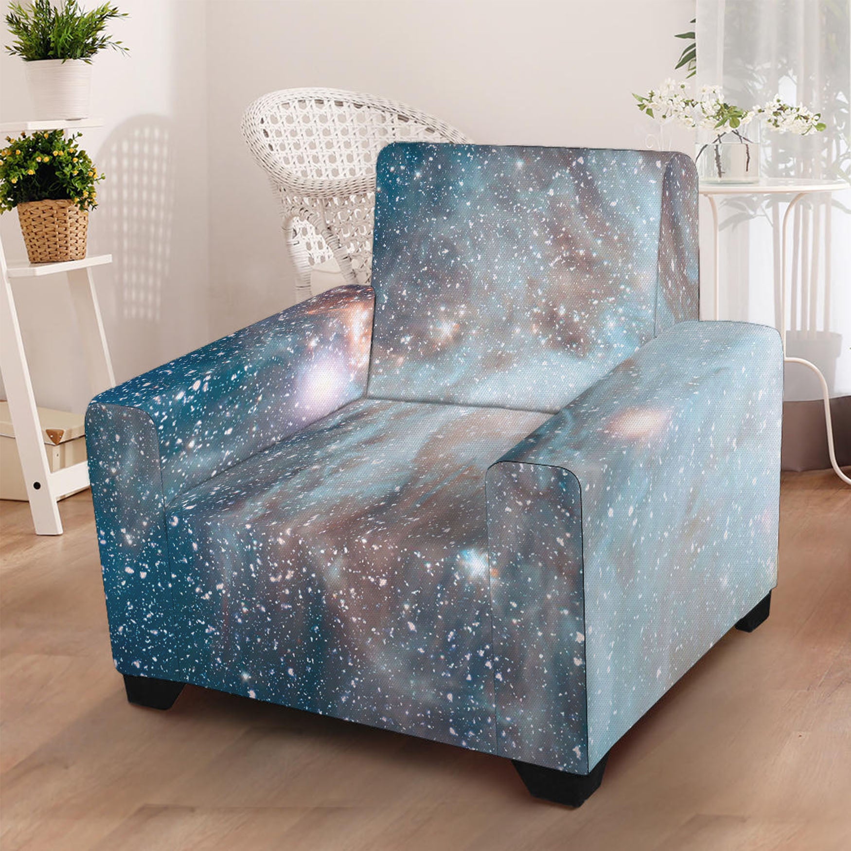 White Cloud Galaxy Space Print Armchair Slipcover