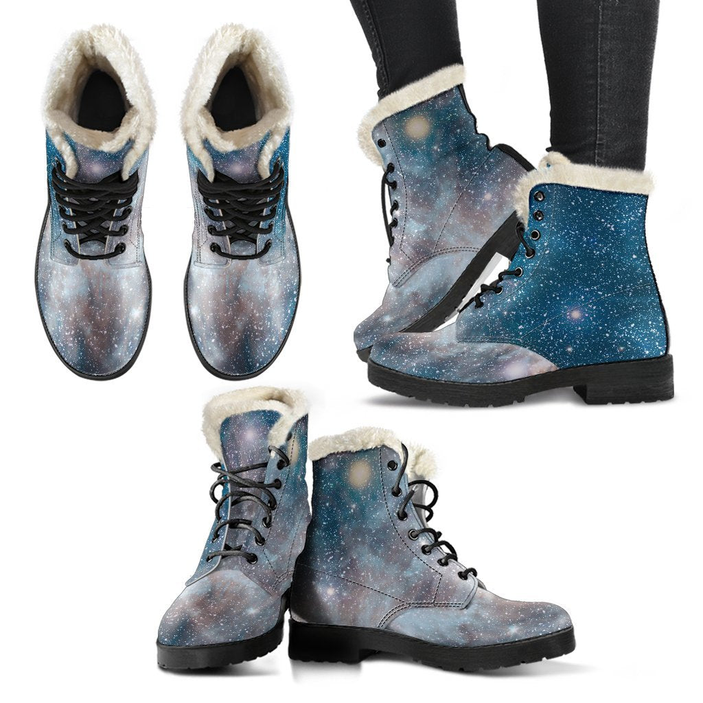 White Cloud Galaxy Space Print Comfy Boots GearFrost