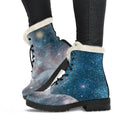 White Cloud Galaxy Space Print Faux Fur Leather Boots