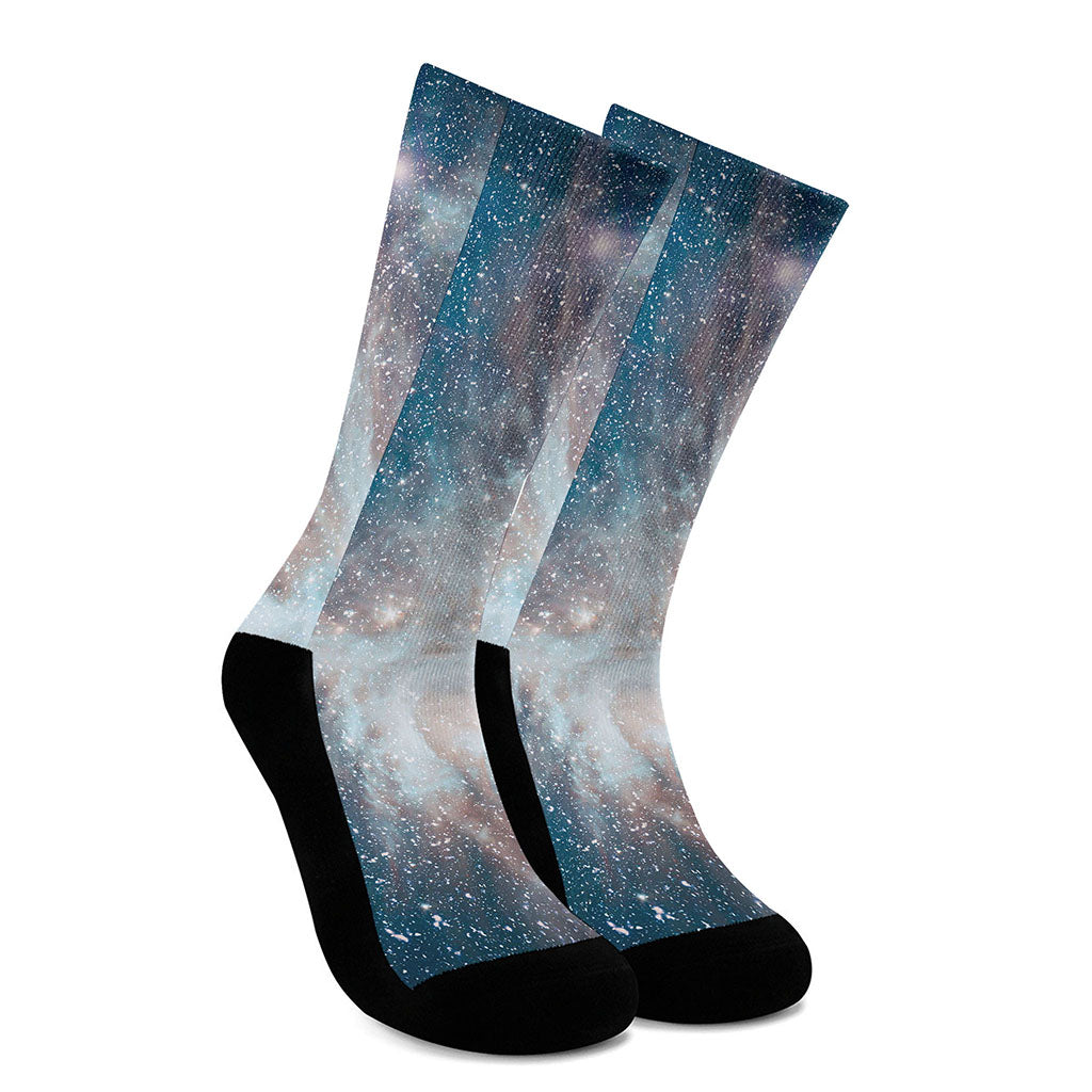 White Cloud Galaxy Space Print Crew Socks