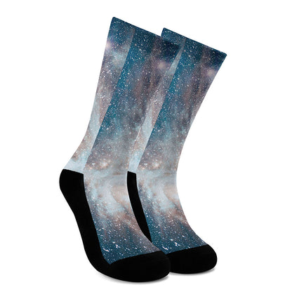 White Cloud Galaxy Space Print Crew Socks