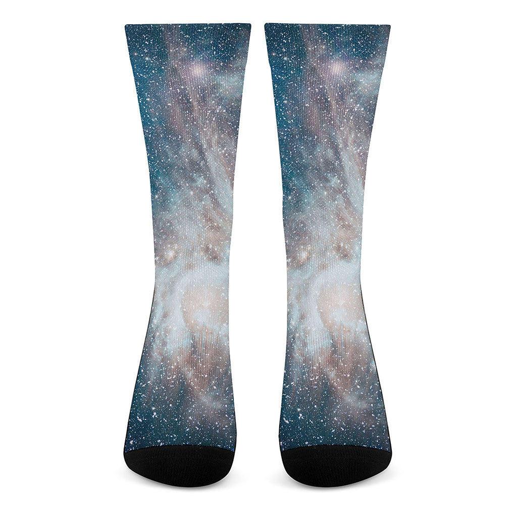 White Cloud Galaxy Space Print Crew Socks