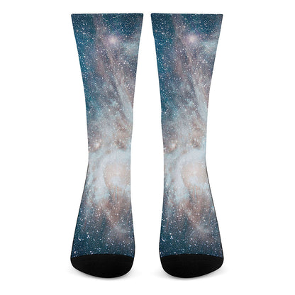 White Cloud Galaxy Space Print Crew Socks