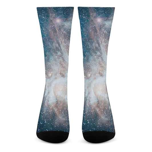 White Cloud Galaxy Space Print Crew Socks