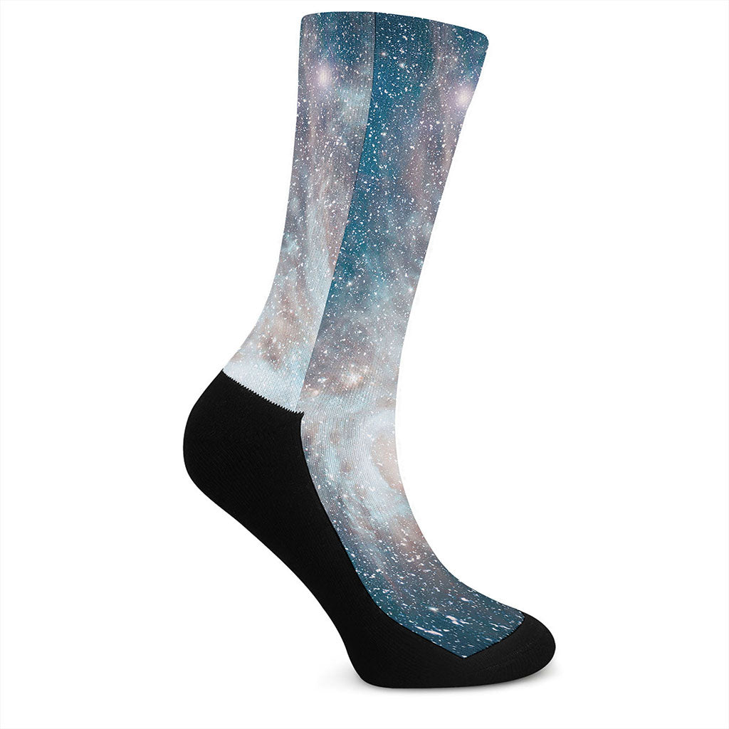 White Cloud Galaxy Space Print Crew Socks