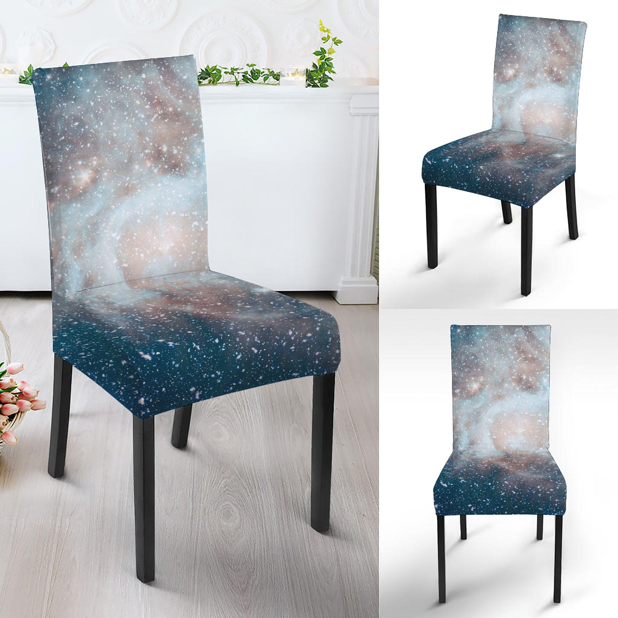 White Cloud Galaxy Space Print Dining Chair Slipcover