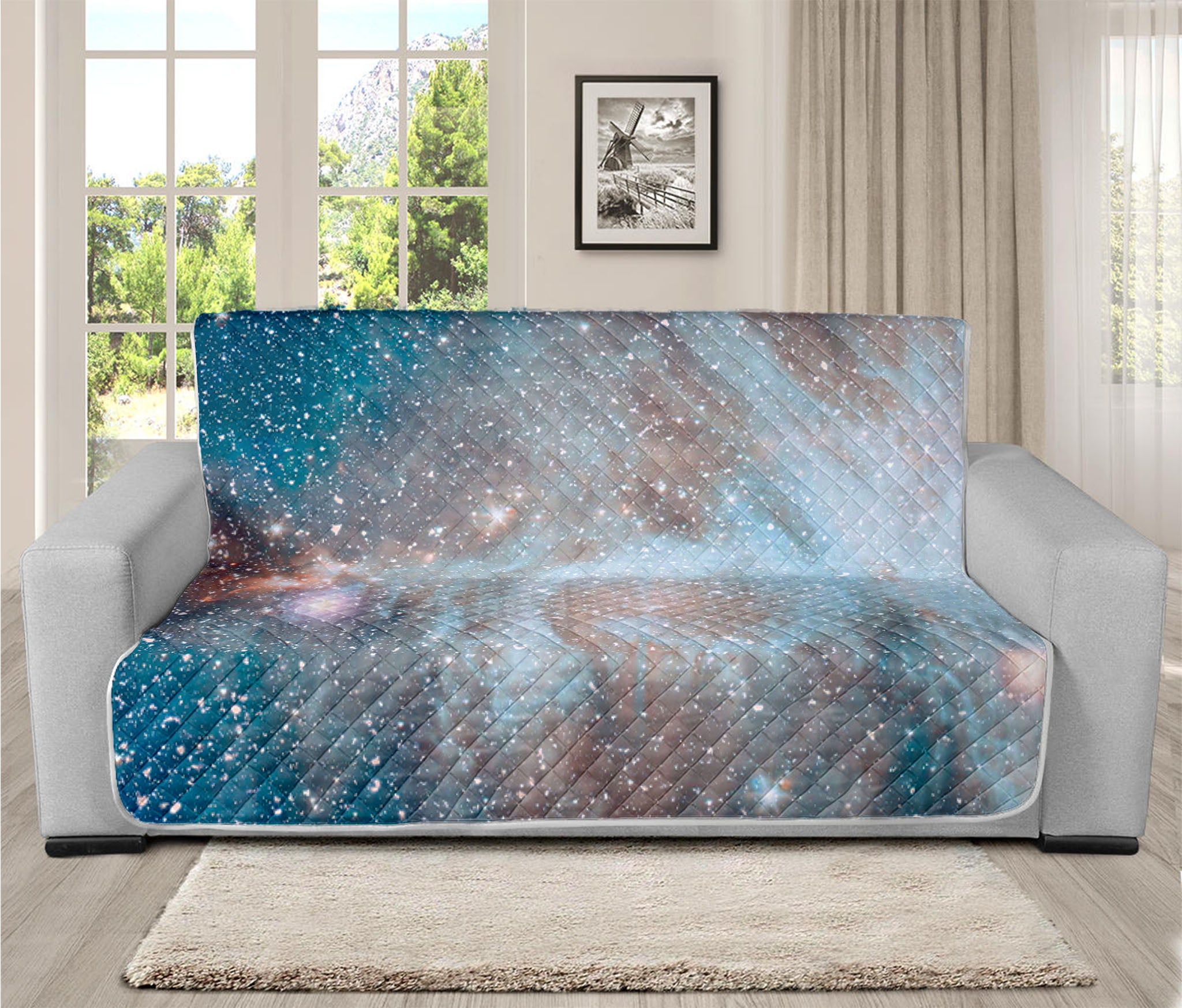 White Cloud Galaxy Space Print Futon Protector