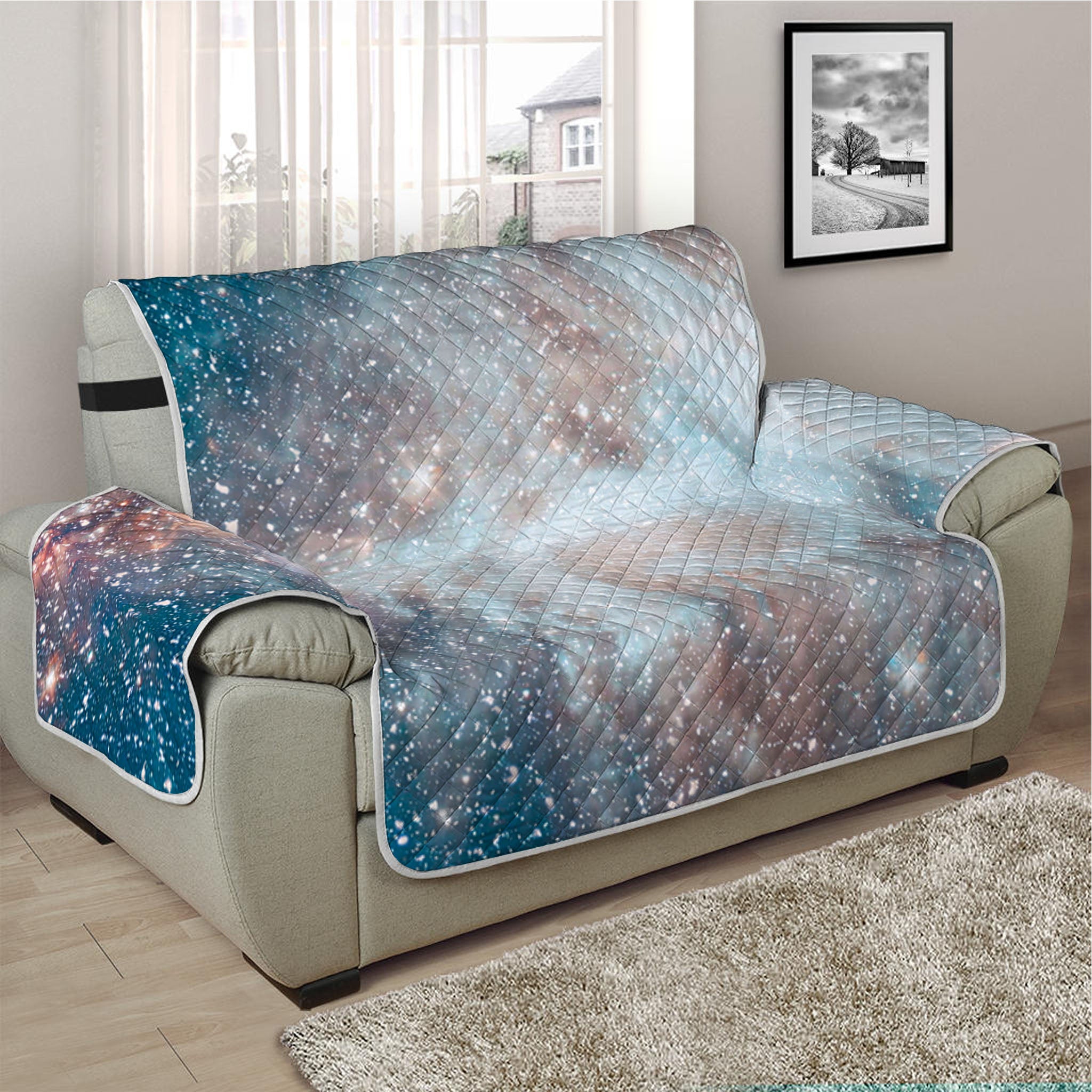 White Cloud Galaxy Space Print Half Sofa Protector