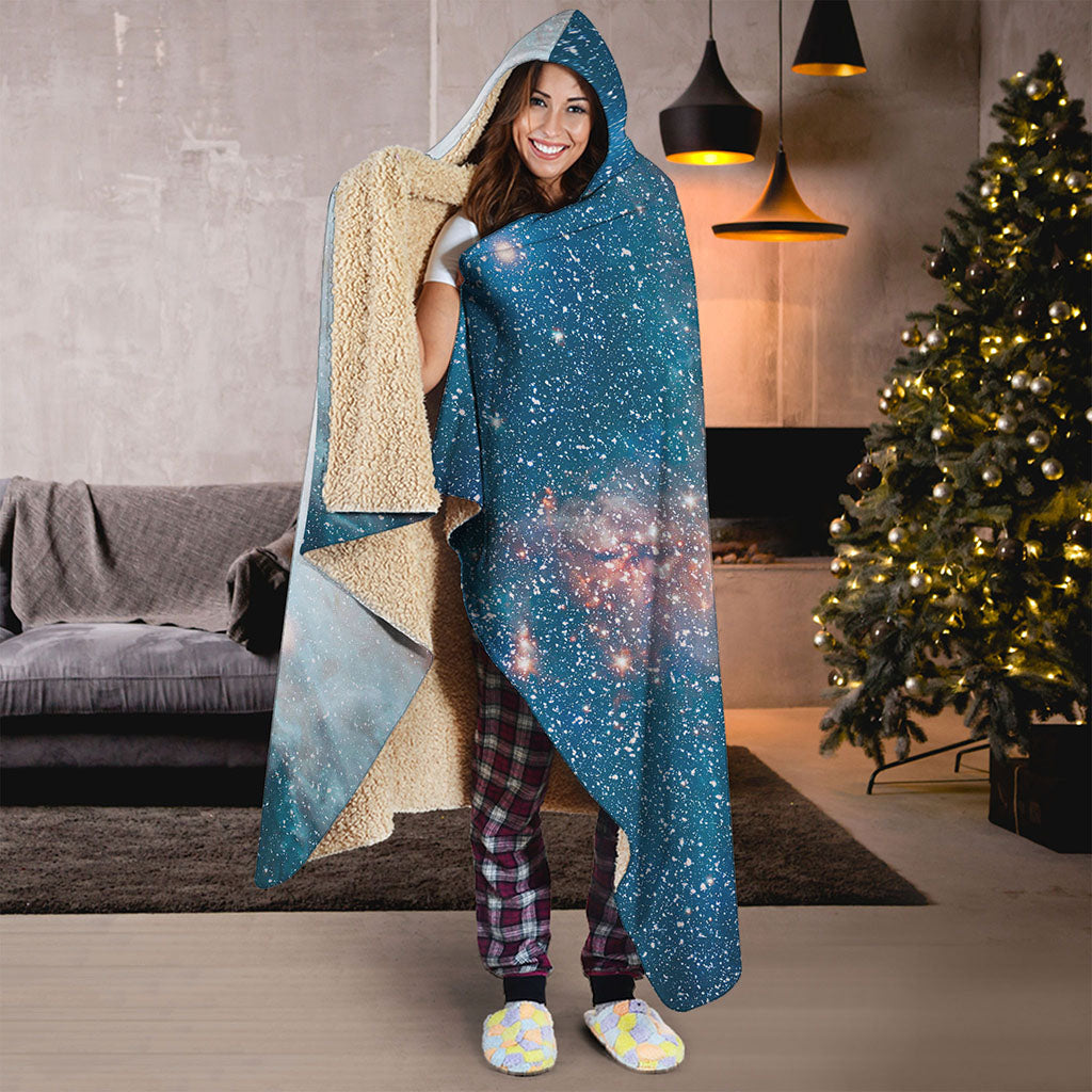 White Cloud Galaxy Space Print Hooded Blanket