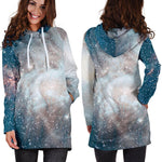 White Cloud Galaxy Space Print Hoodie Dress GearFrost