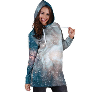 White Cloud Galaxy Space Print Hoodie Dress GearFrost