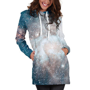 White Cloud Galaxy Space Print Hoodie Dress GearFrost