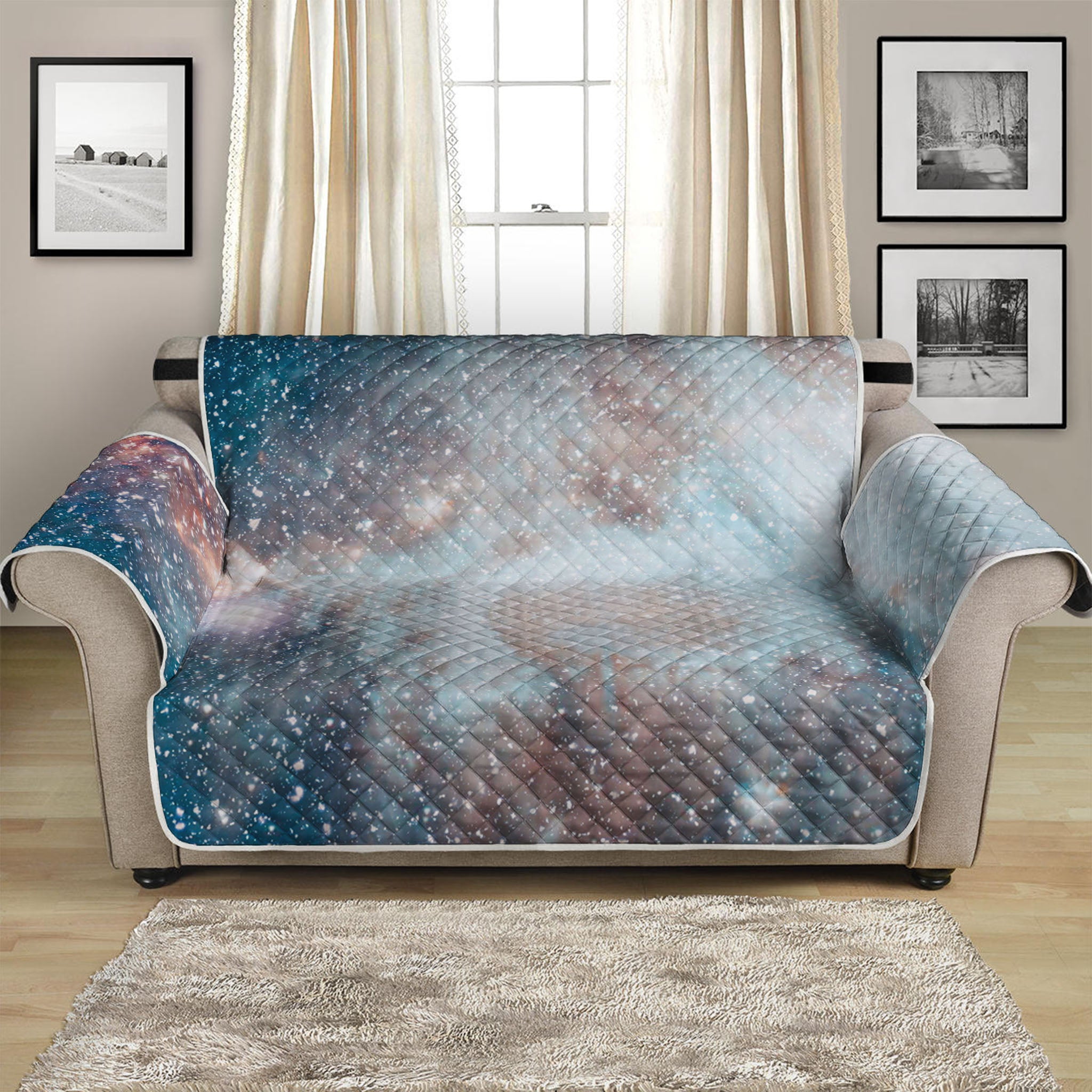 White Cloud Galaxy Space Print Loveseat Protector