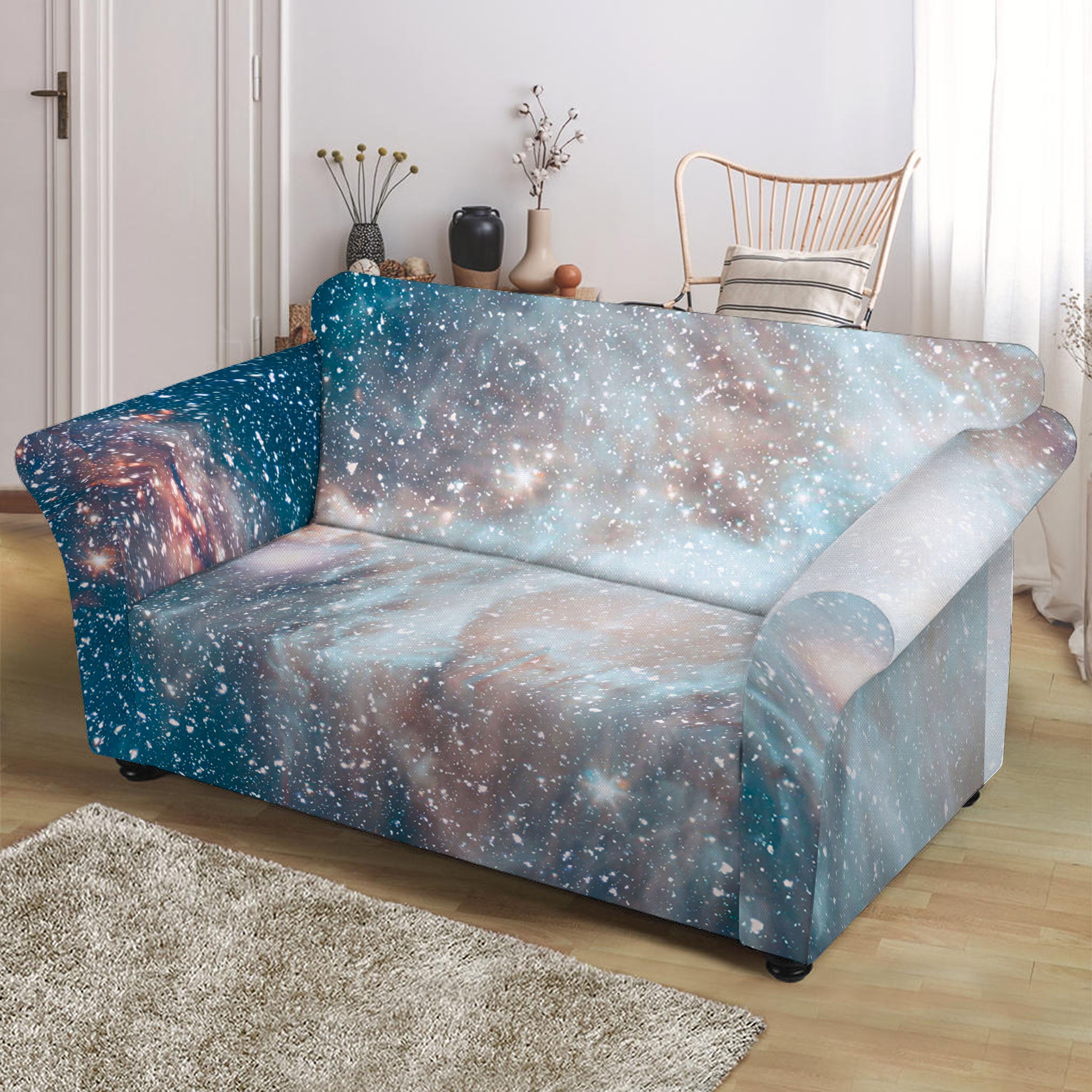 White Cloud Galaxy Space Print Loveseat Slipcover