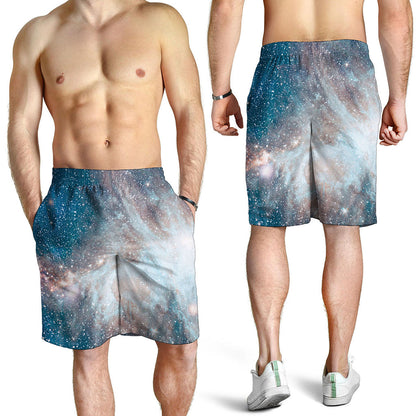 White Cloud Galaxy Space Print Men's Shorts