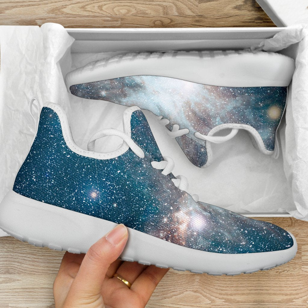 White Cloud Galaxy Space Print Mesh Knit Shoes GearFrost