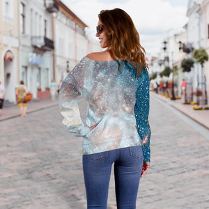 White Cloud Galaxy Space Print Off Shoulder Sweatshirt GearFrost