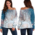 White Cloud Galaxy Space Print Off The Shoulder Sweatshirt