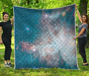 White Cloud Galaxy Space Print Quilt