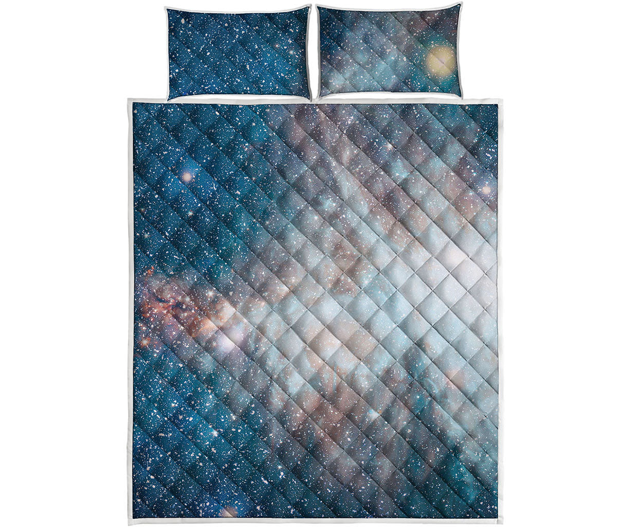 White Cloud Galaxy Space Print Quilt Bed Set