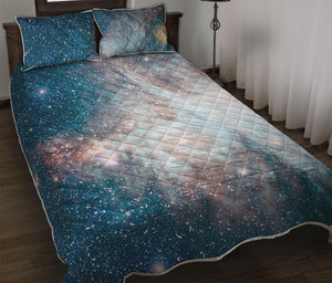 White Cloud Galaxy Space Print Quilt Bed Set