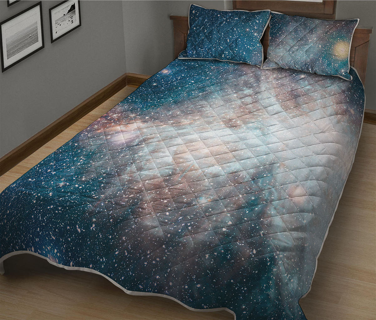 White Cloud Galaxy Space Print Quilt Bed Set