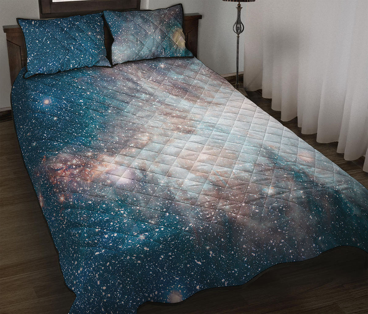 White Cloud Galaxy Space Print Quilt Bed Set