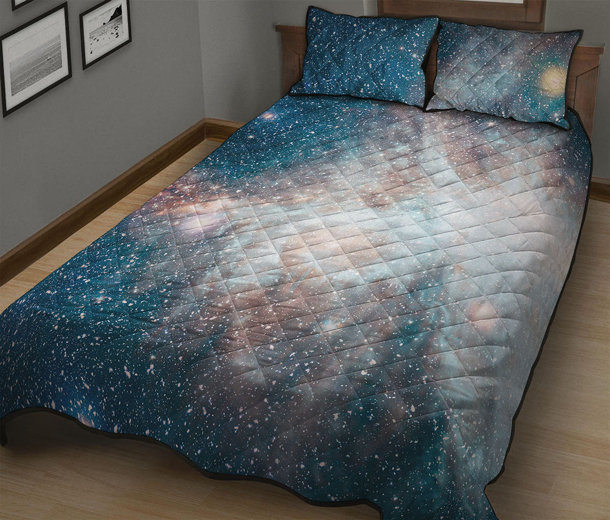 White Cloud Galaxy Space Print Quilt Bed Set