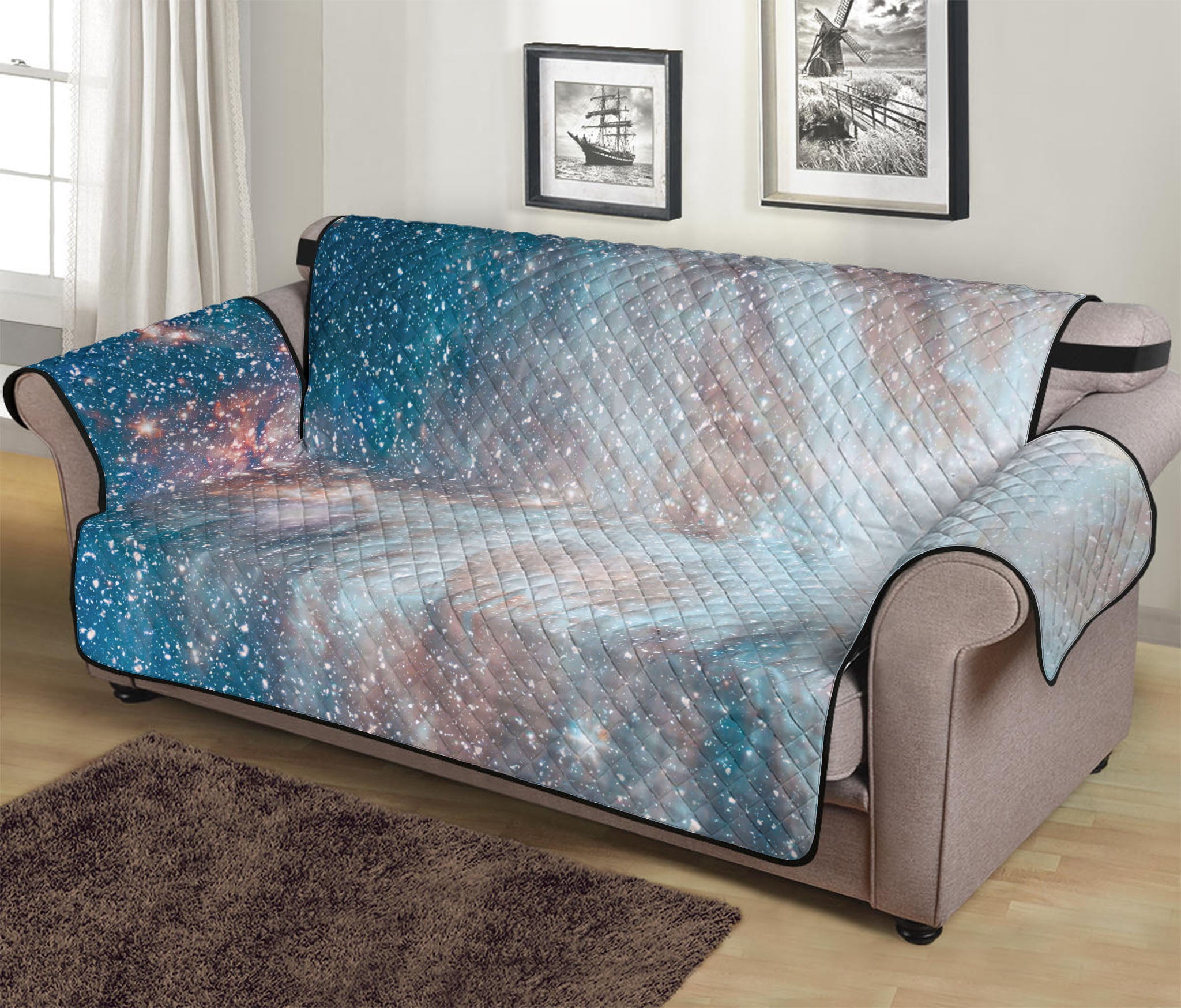 White Cloud Galaxy Space Print Sofa Protector