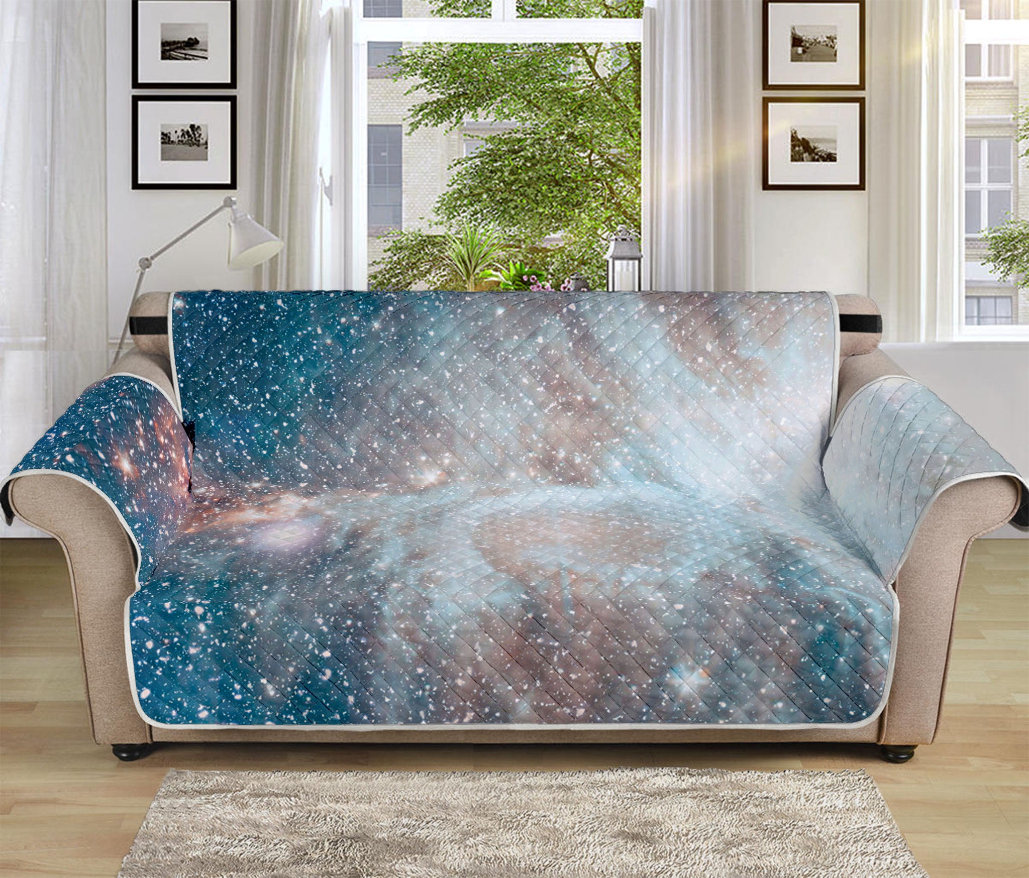 White Cloud Galaxy Space Print Sofa Protector