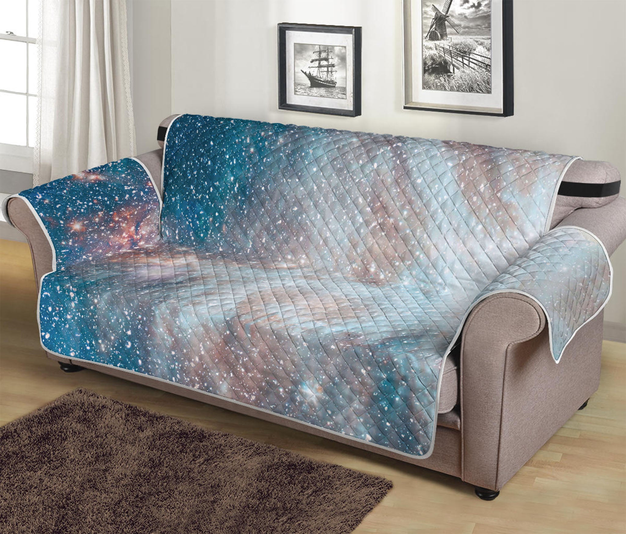 White Cloud Galaxy Space Print Sofa Protector