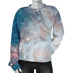 White Cloud Galaxy Space Print Women's Crewneck Sweatshirt GearFrost