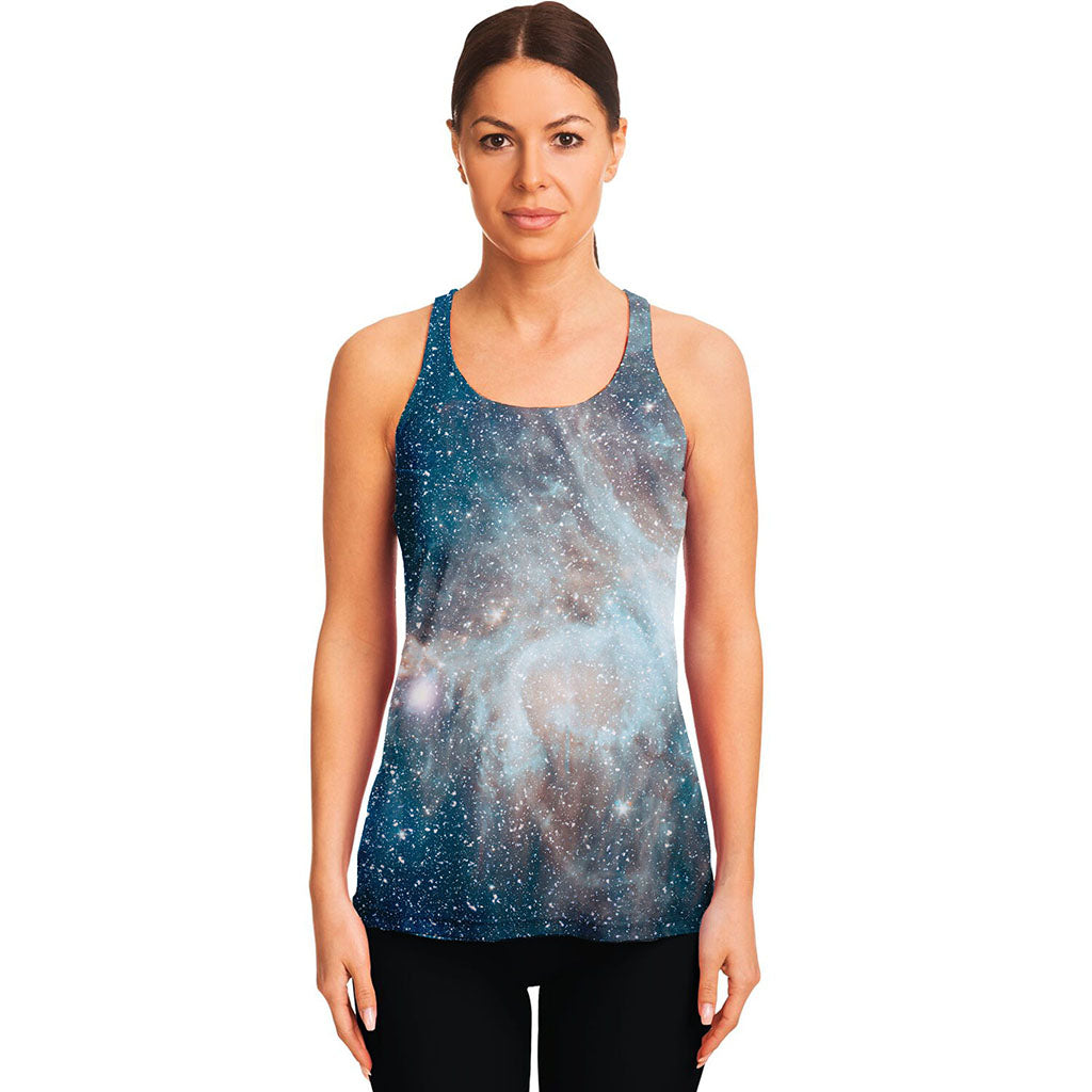 White Cloud Galaxy Space Print Women's Racerback Tank Top