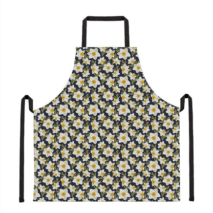 White Daffodil Flower Pattern Print Apron