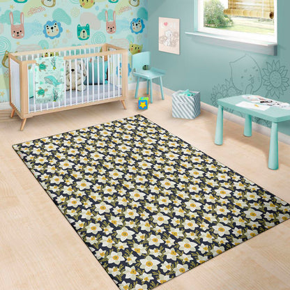 White Daffodil Flower Pattern Print Area Rug