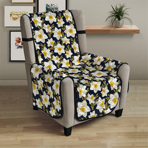 White Daffodil Flower Pattern Print Armchair Protector