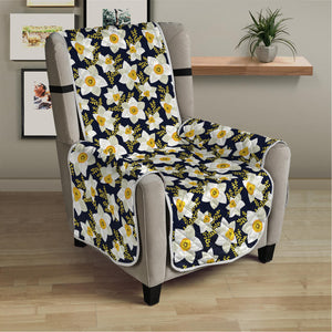 White Daffodil Flower Pattern Print Armchair Protector