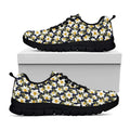 White Daffodil Flower Pattern Print Black Running Shoes