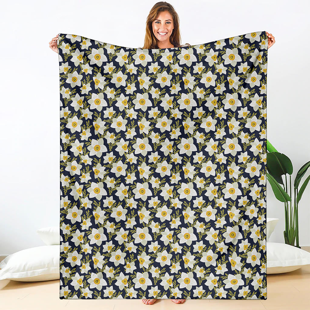 White Daffodil Flower Pattern Print Blanket