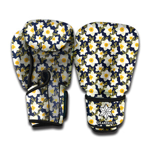 White Daffodil Flower Pattern Print Boxing Gloves