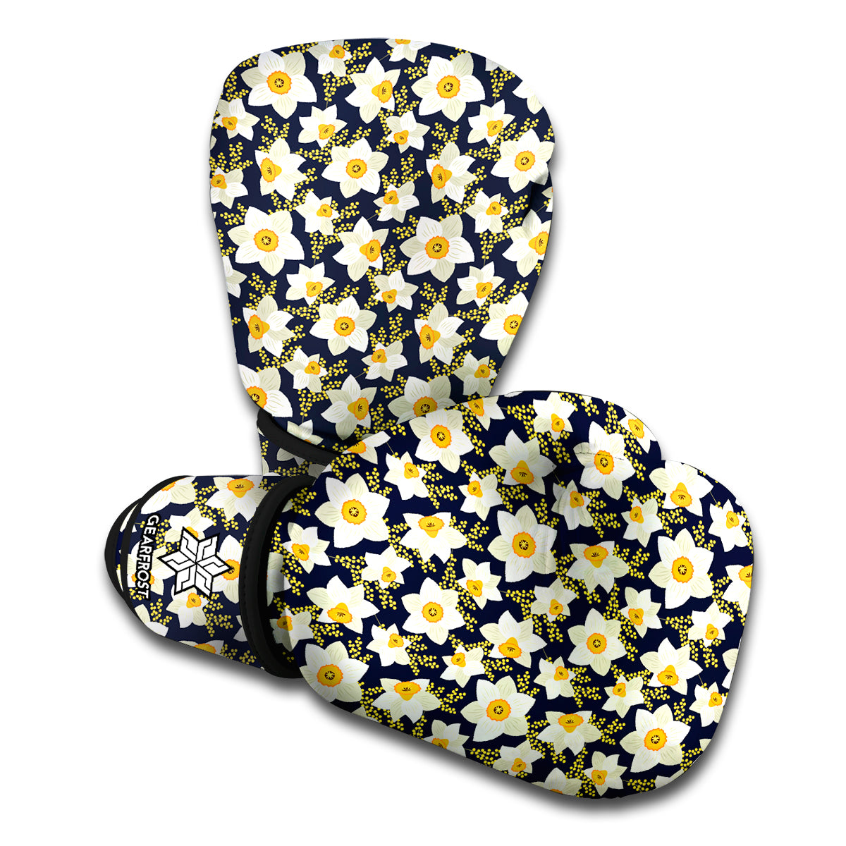 White Daffodil Flower Pattern Print Boxing Gloves