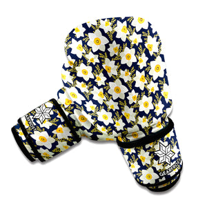 White Daffodil Flower Pattern Print Boxing Gloves