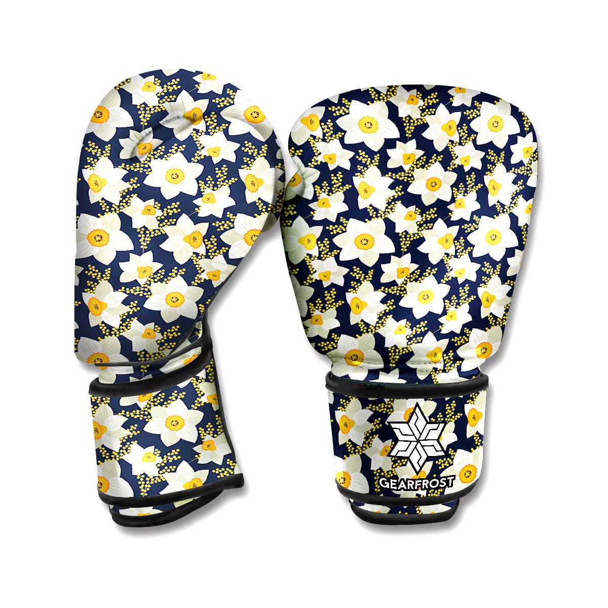 White Daffodil Flower Pattern Print Boxing Gloves