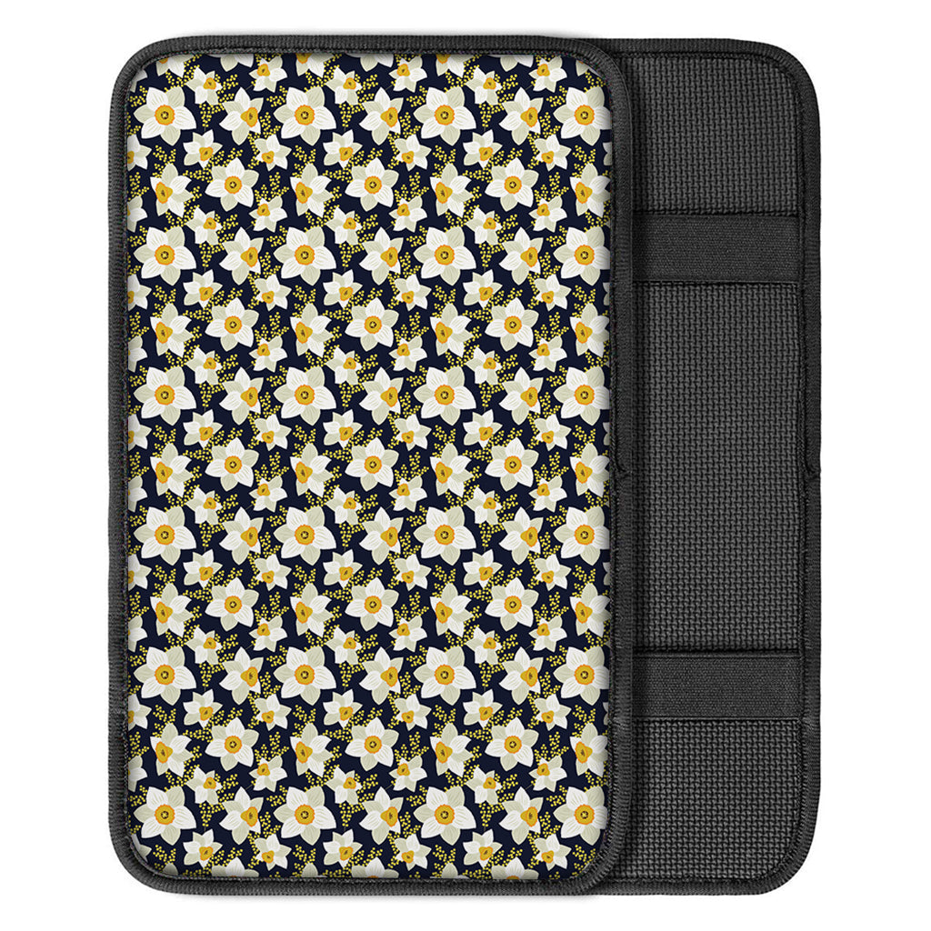 White Daffodil Flower Pattern Print Car Center Console Cover